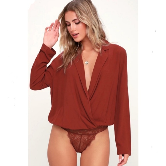 Free People Tops - Free people rust red deep v-neck bodysuit NWT